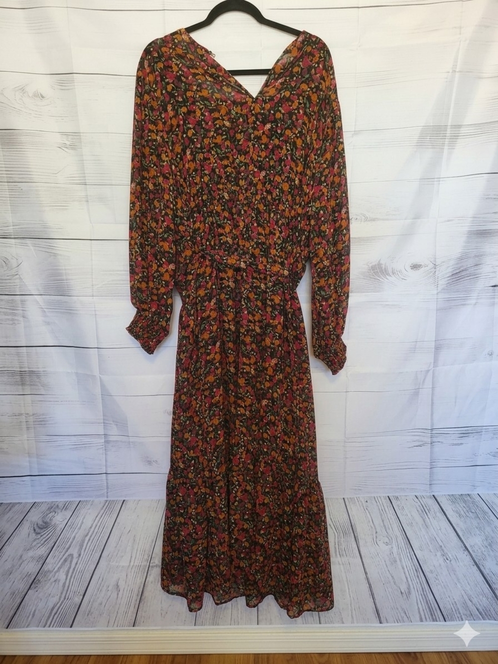 Floral Long Sleeve Maxi Dress - Rust Floral